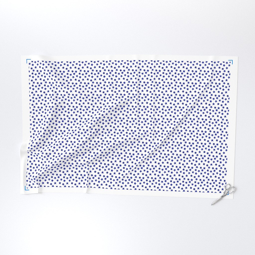 Small Faded Royal Blue Christmas Stars on White Fabric royal blue fabric