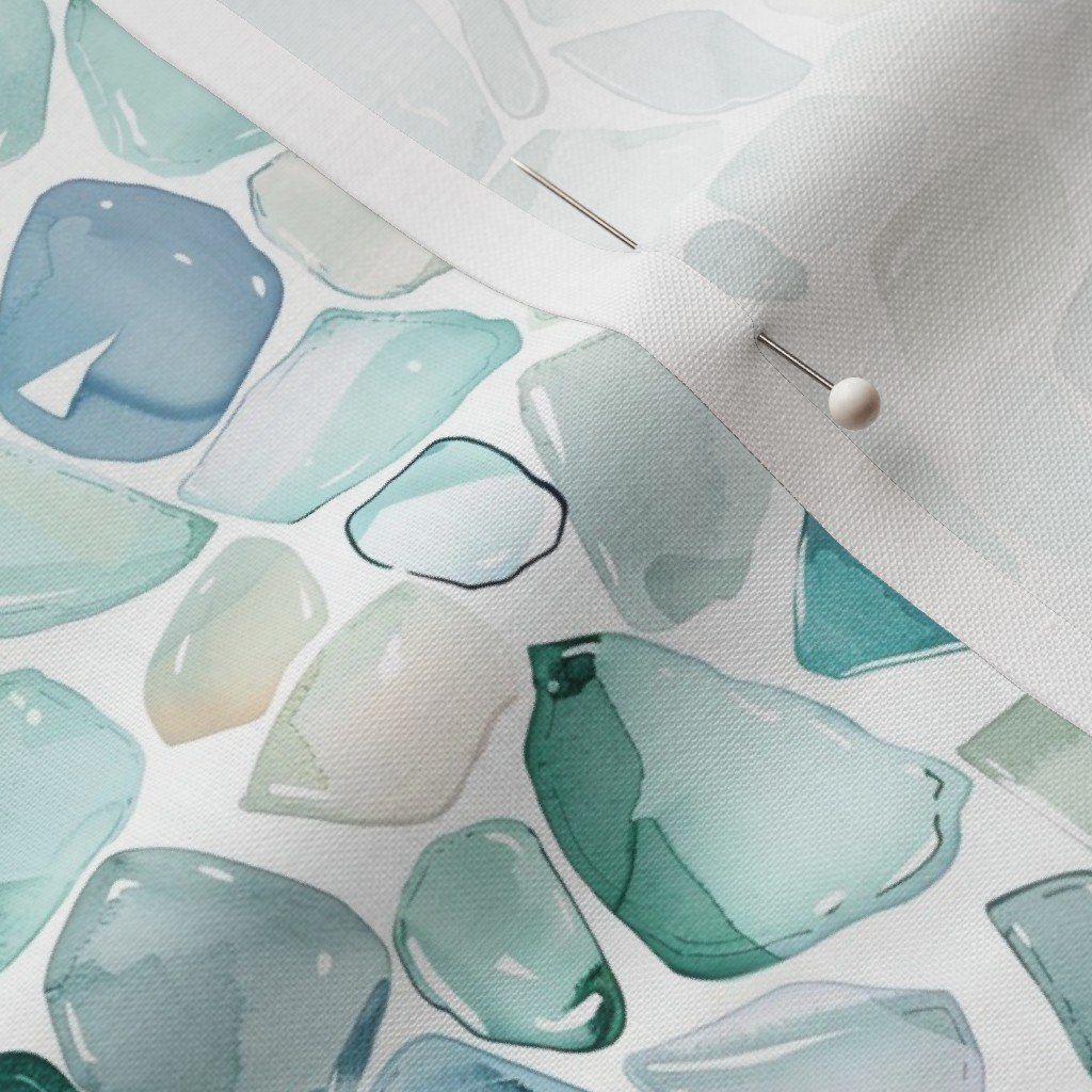 Small Blue and Aqua Shards of Tumbled and Scattered Watercolor Seaglass Home Styling Collection Design Collection sea glass fabric