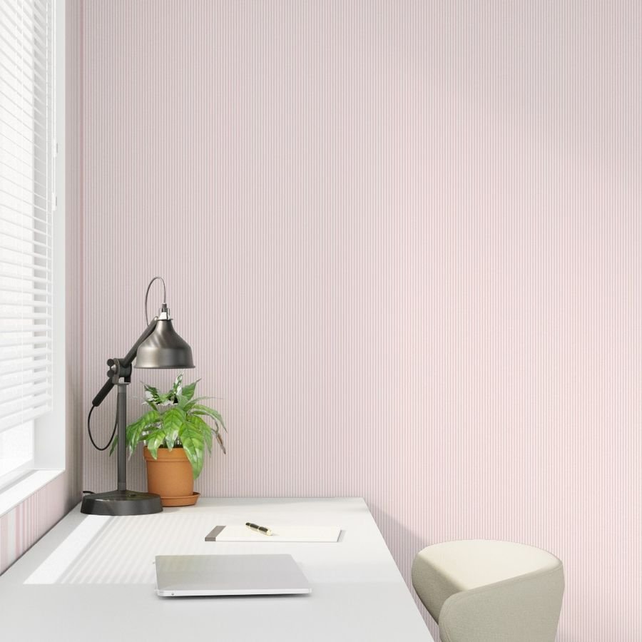 Soft Blush Pink Pinstripe in an English Country Garden Interior Collection Home Decor Collection pink stripes wallpaper
