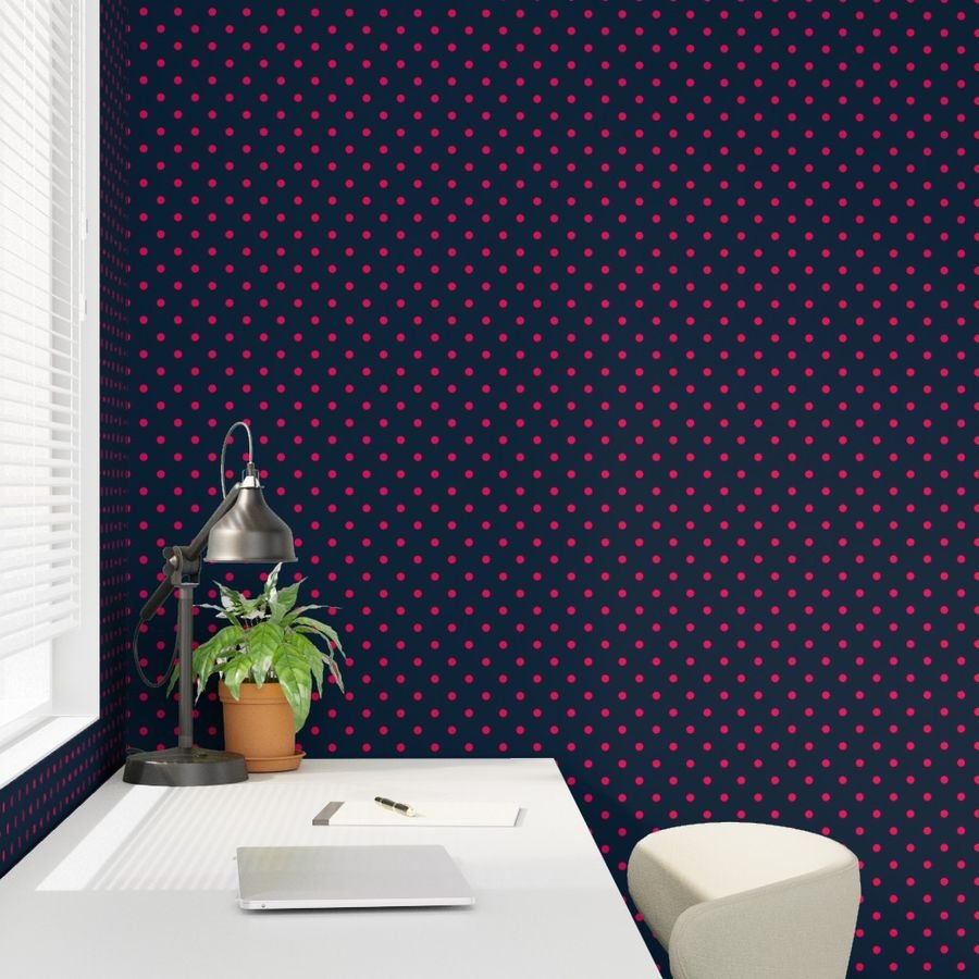 Mini Hot Pink Polkadots on Navy Blue Decor Collection Decor Collection navy hot pink dots wallpaper