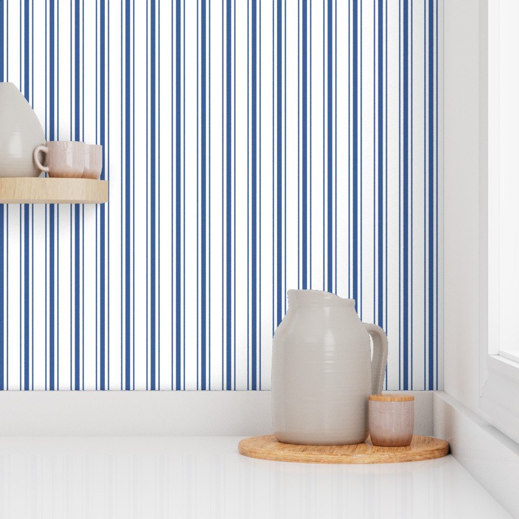 Mattress Ticking Wide Striped Pattern in Dark Blue and White Home Decor Collection Home Decor Collection blue stripe wallpaper