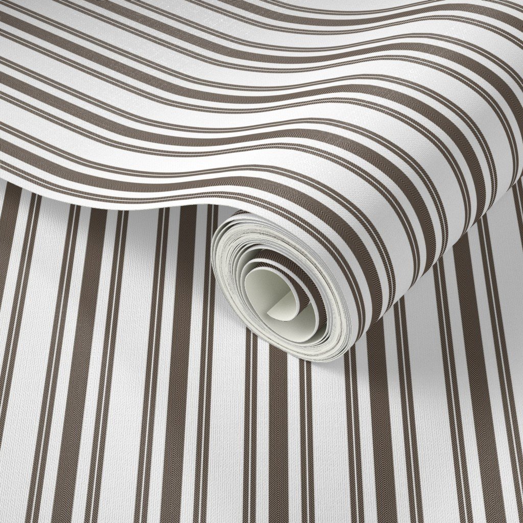 Trendy Large Brown Coco Pastel Brown French Mattress Ticking Double Stripes Home Decor Collection Home Styling Collection brown ticking wallpaper