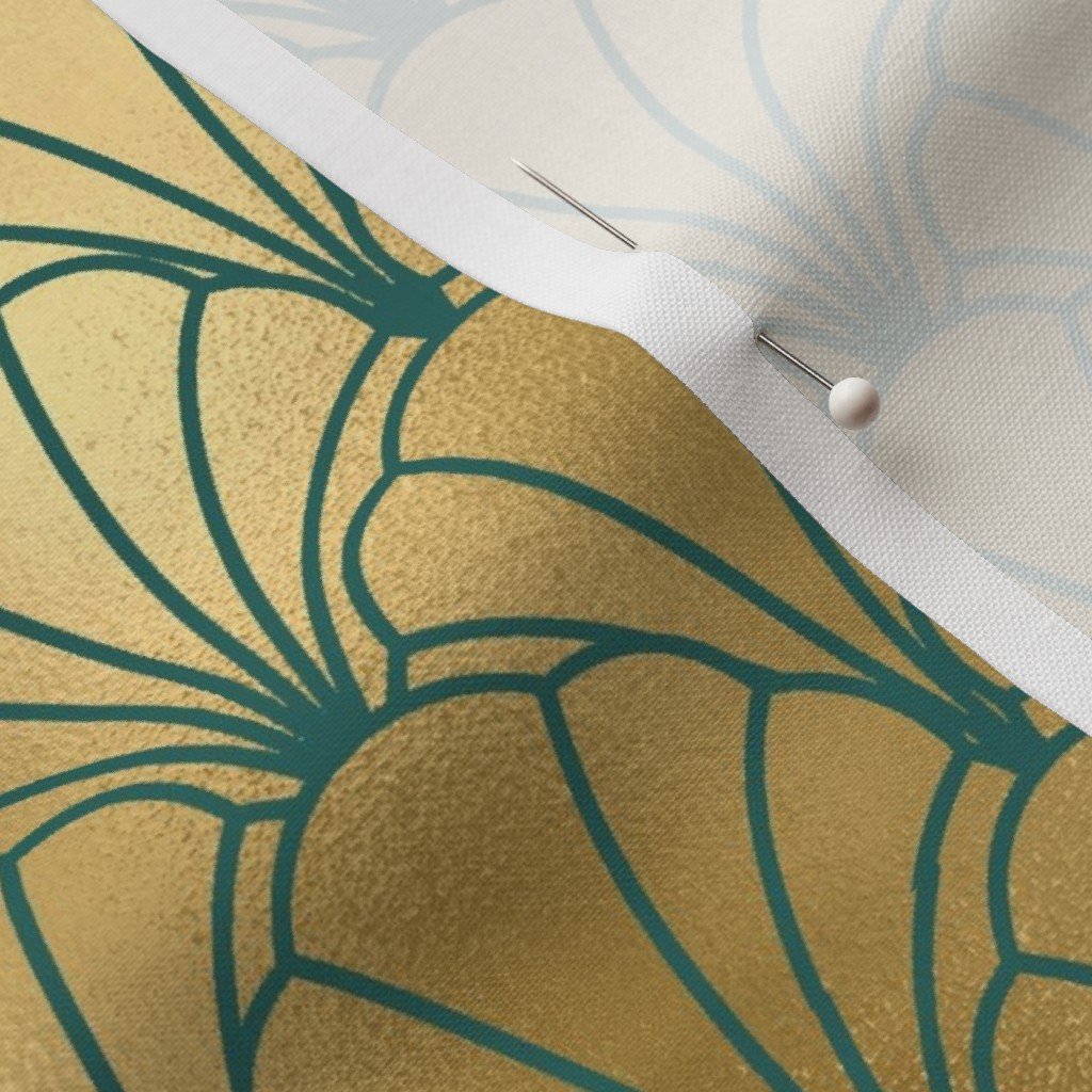 Teal and Faux Gold Foil Vintage Art Deco Scallop Shell Pattern Home Decor Collection Design Collection gold foil fabric