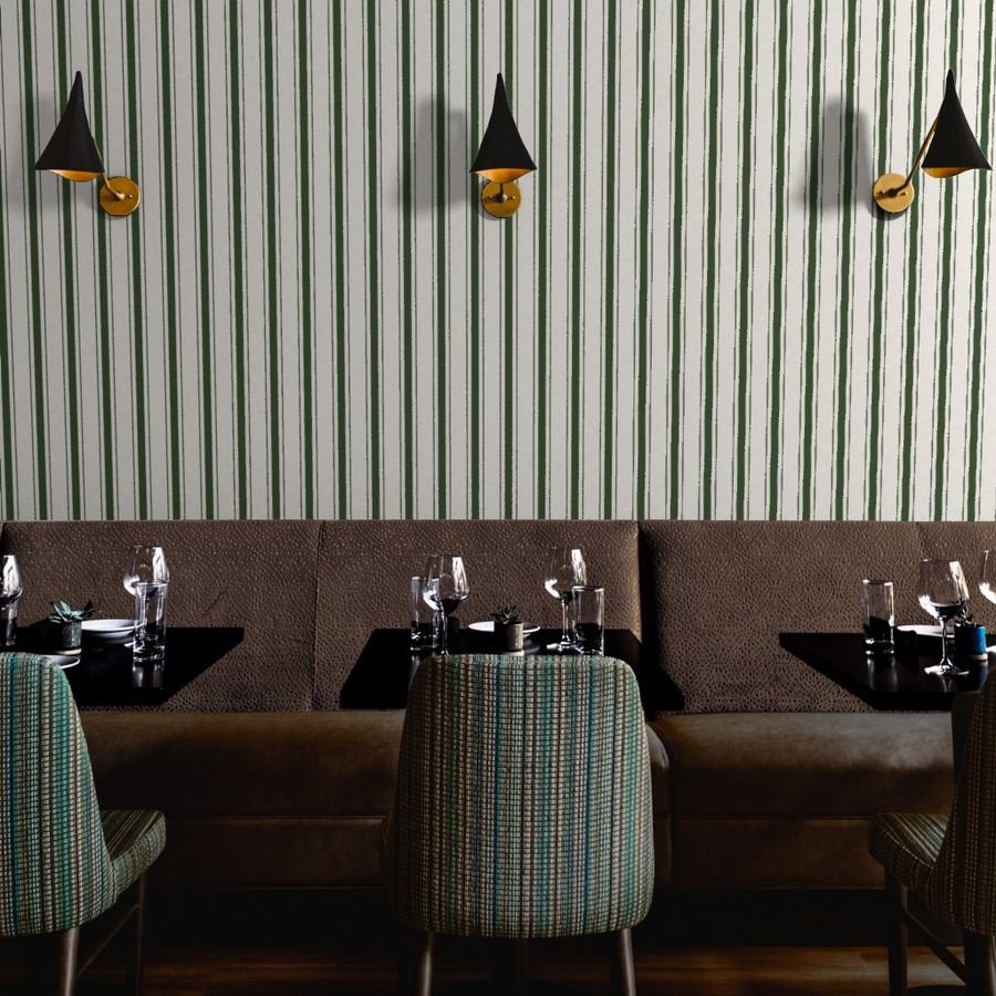 Forest Green Antique Vintage Mattress Ticking Stripe on Cream Wallpaper distressed textile wallpaper