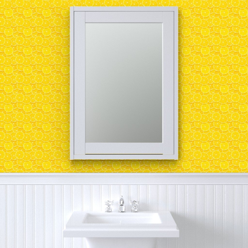 Lemon Citrus 3 inch Fruit Slices in a Zesty Repeat Pattern Wallpaper sliced lemons wallpaper
