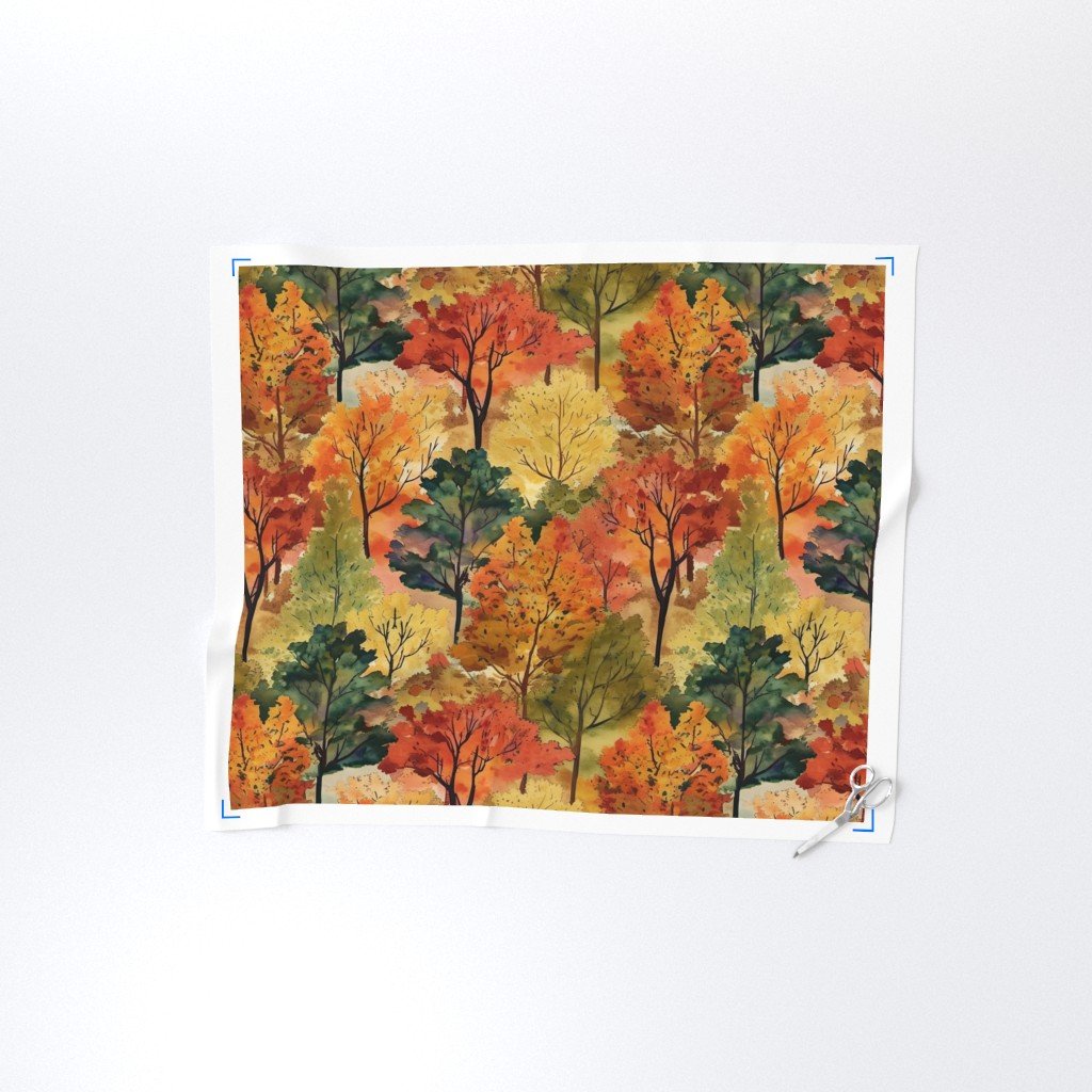 Watercolor of New England Endless Forest Fall Trees Home Styling Collection Interior Collection autumnal garden fabric