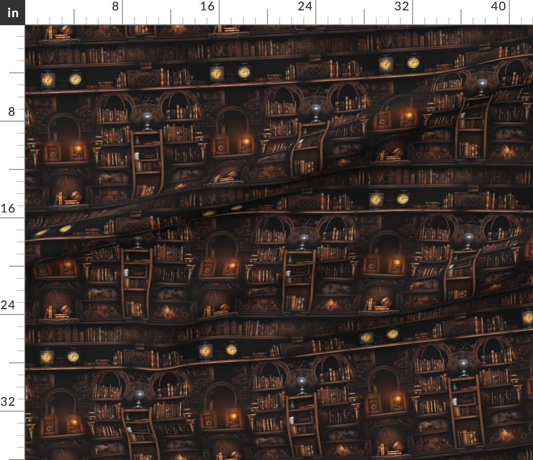 Spooky Photo realisticSmall Dark Academia Stampunk Bookshelves in Muted Design Collection Design Collection halloween library fabric