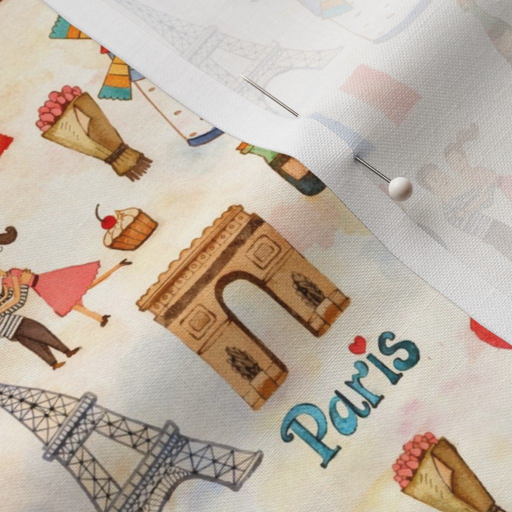 Adorable Whimsical Watercolor Paris Motifs with Eiffel Tower Interior Collection Home Decor Collection arc de triomphe fabric