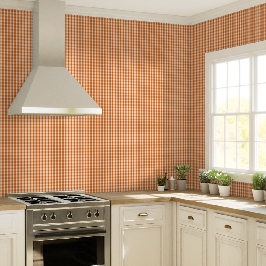 Small Pumpkin Orange and White Gingham Check Pattern Wallpaper classic pumpkin wallpaper