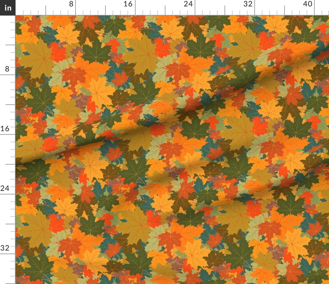 Smaller Autumn Leaves Scattered in Gold Red Brown and Green Design Collection Home Styling Collection brown leaves fabric