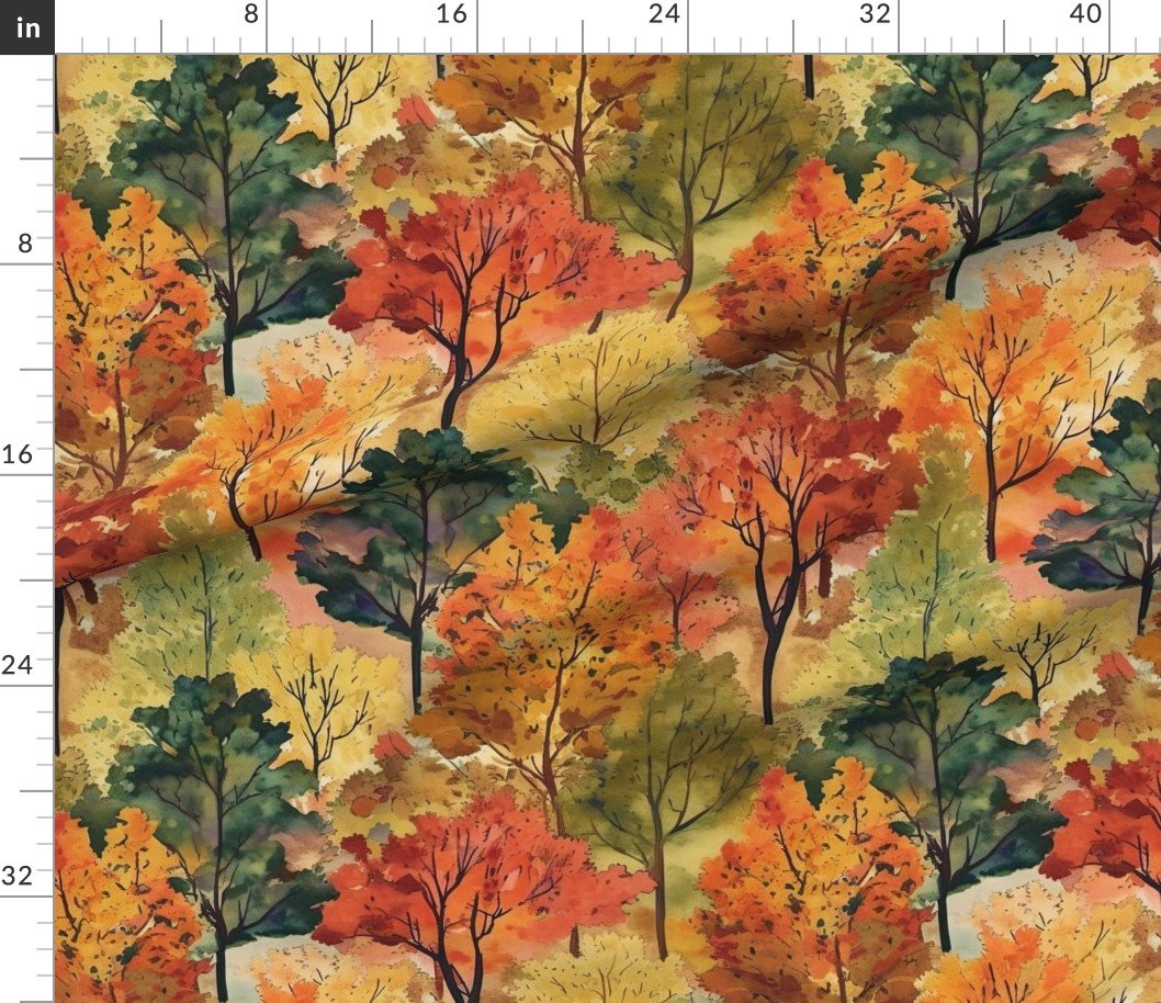 Watercolor of New England Endless Forest Fall Trees Home Styling Collection Interior Collection fall garden fabric