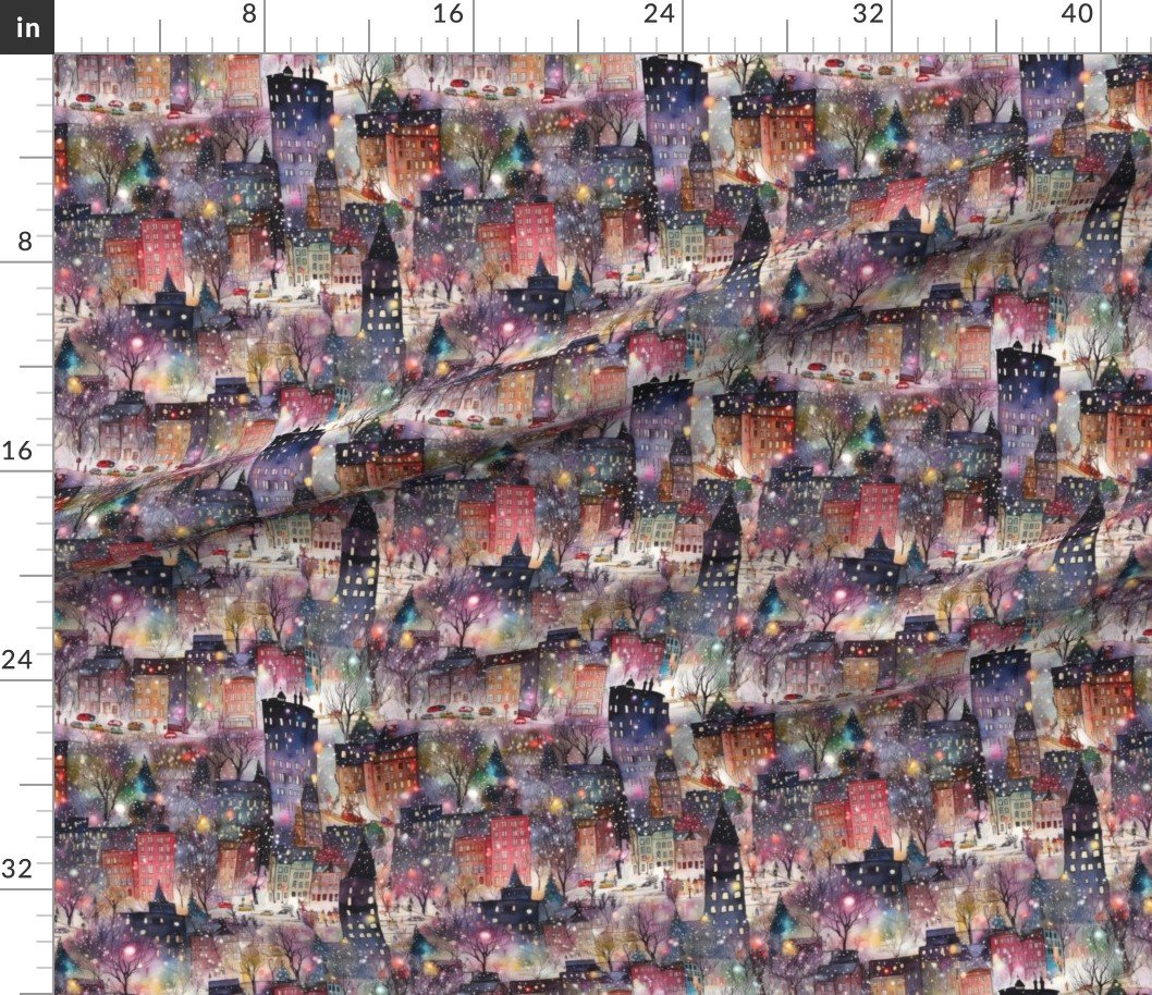 New York City Christmas Street Watercolor Home Decor Collection Home Decor Collection buildings houses fabric