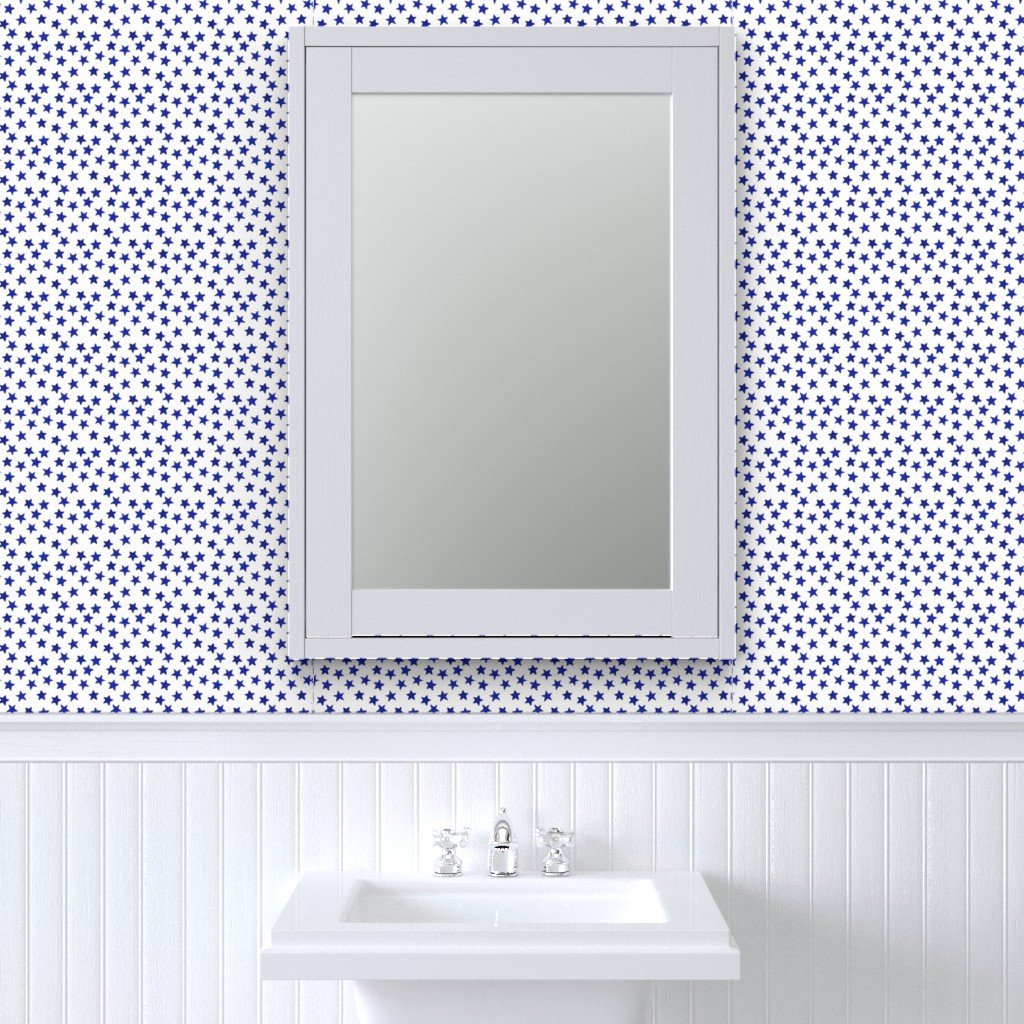 Small Faded Royal Blue Christmas Stars on White Wallpaper christmas star wallpaper