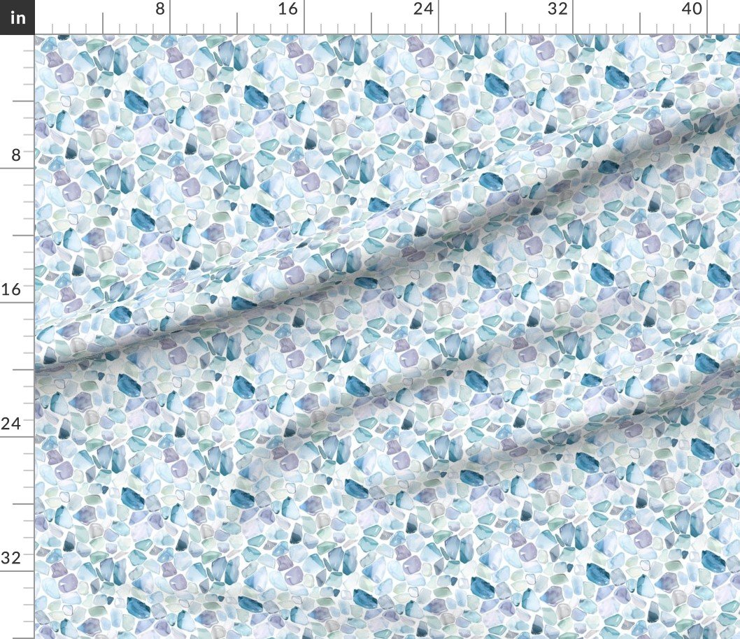 Small Blue and Lilac Shards of Tumbled and Scattered Watercolor Seaglass Decor Collection Home Styling Collection calming colors fabric