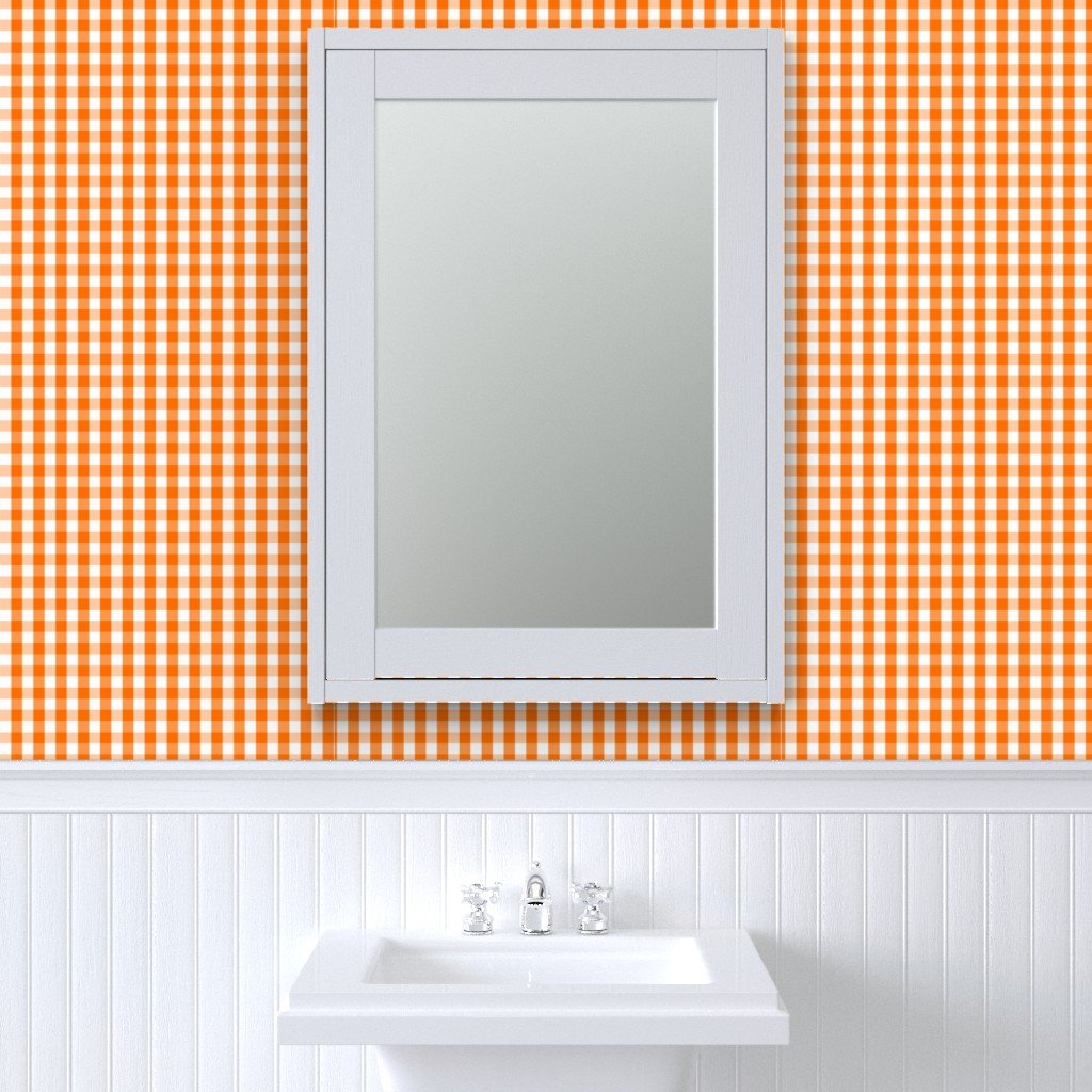 Small Pumpkin Orange and White Gingham Check Pattern Wallpaper orange and white wallpaper