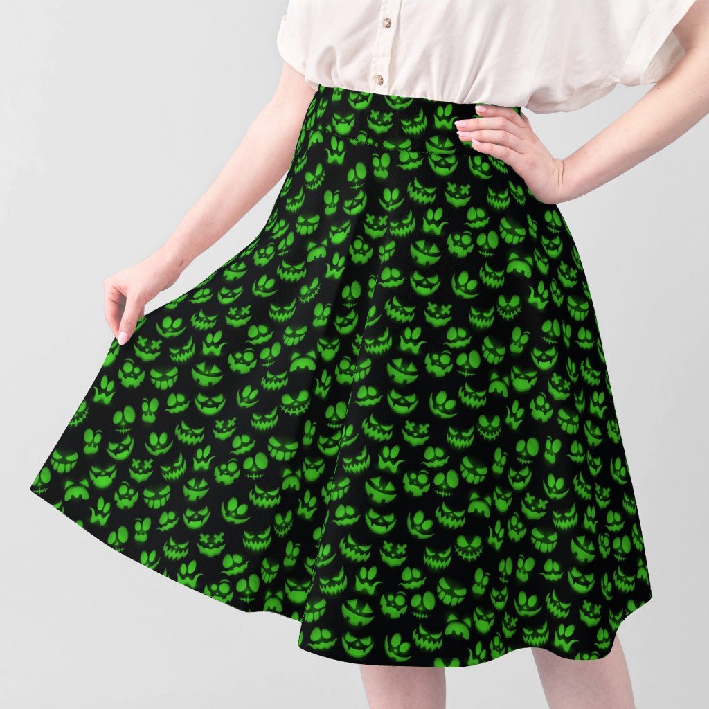 Mini Grinning Halloween Jack o Lantern Faces in Neon Green on Black Design Collection Interior Collection jack o lanterns fabric