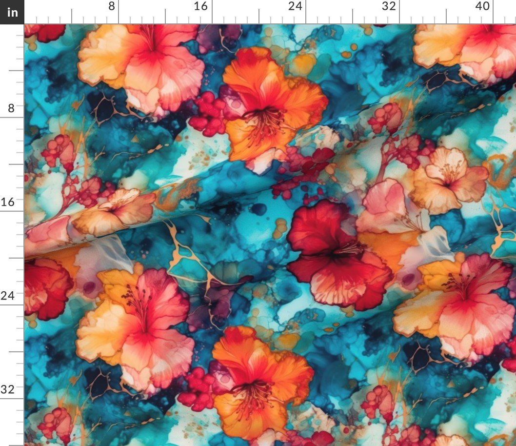 Hawaiian Alcohol Ink Home Styling Collection Home Styling Collection hibiscus pattern fabric