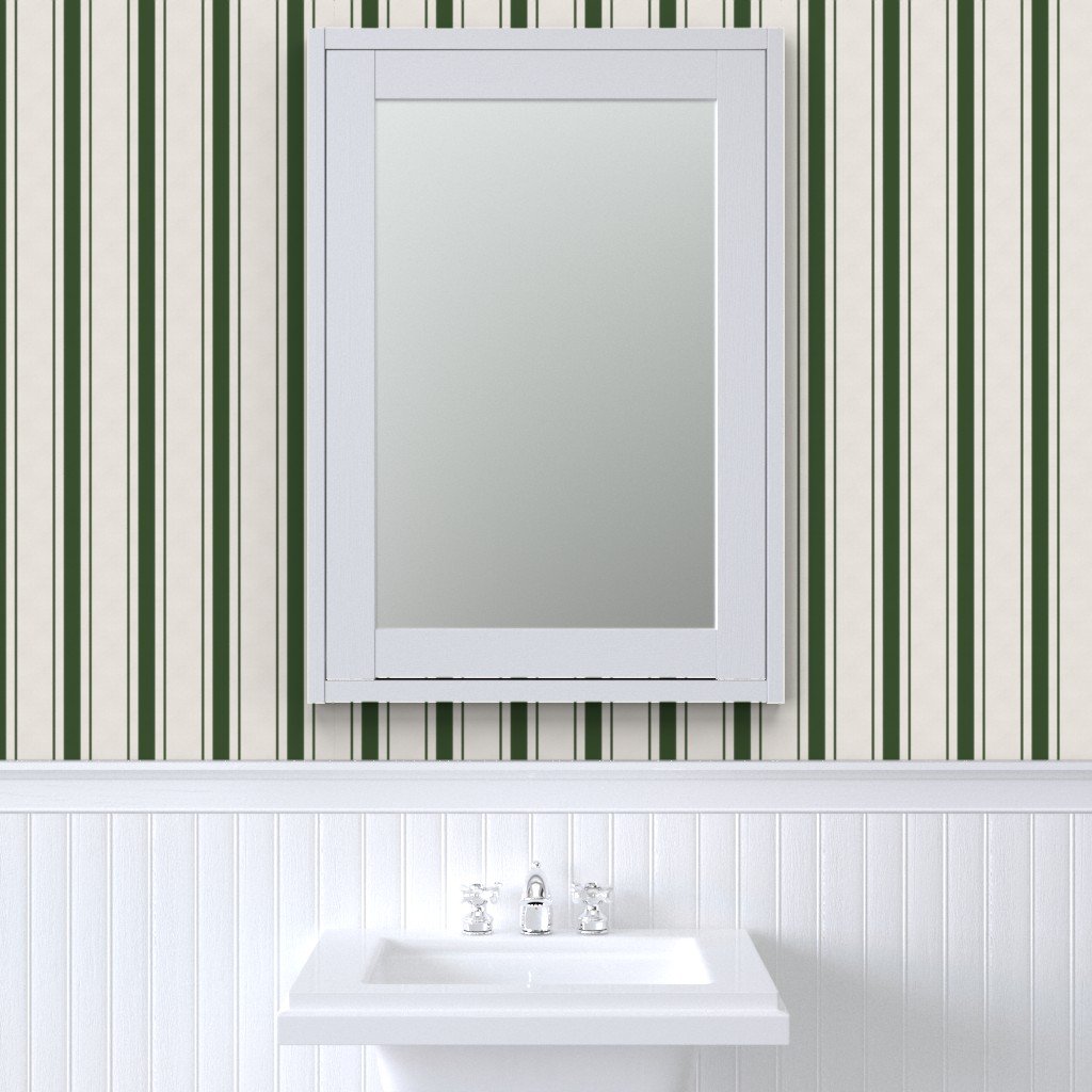 Forest Green Antique Vintage Mattress Ticking Stripe on Cream Wallpaper green ticking wallpaper