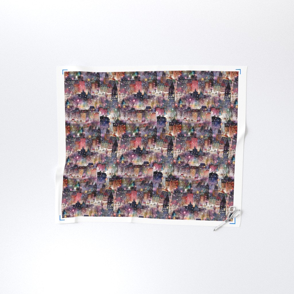 New York City Christmas Street Watercolor Home Decor Collection Home Decor Collection city houses fabric