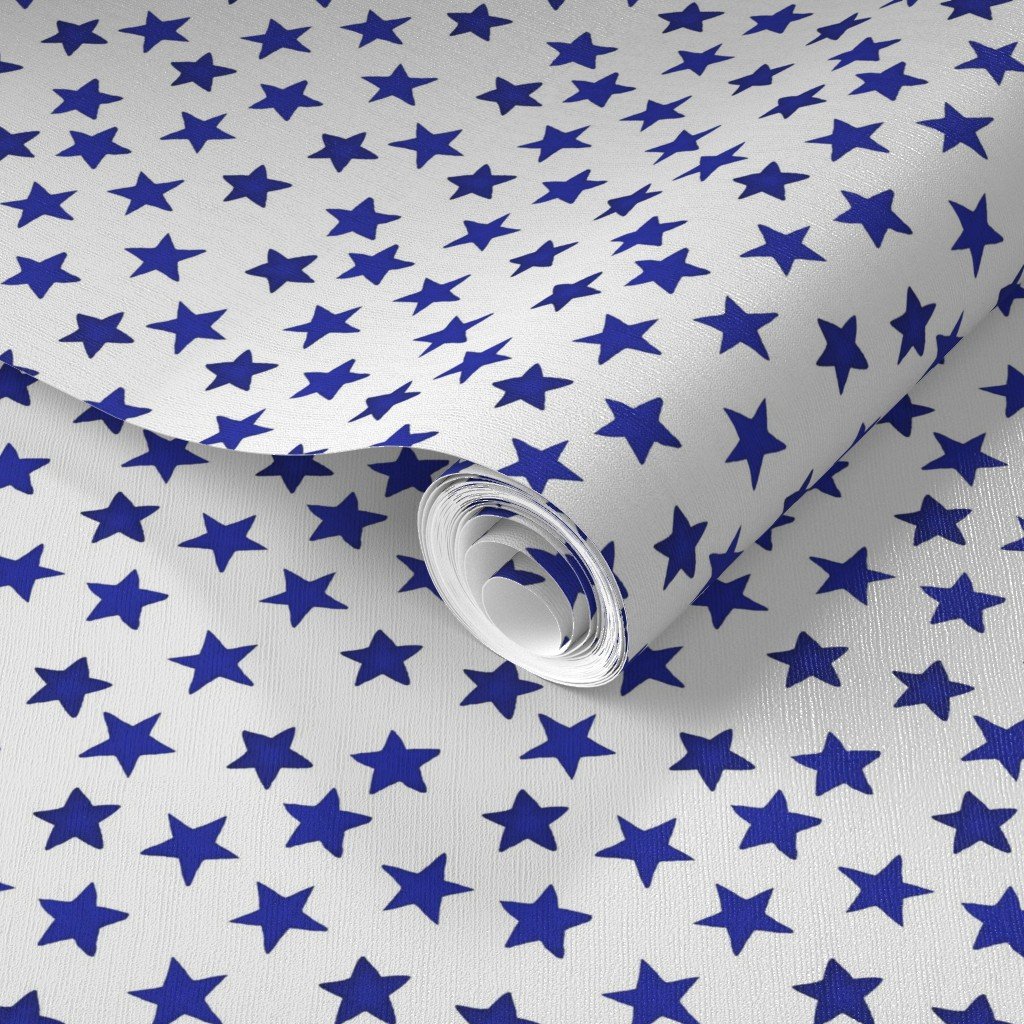 Small Faded Royal Blue Christmas Stars on White Wallpaper royal blue stars wallpaper