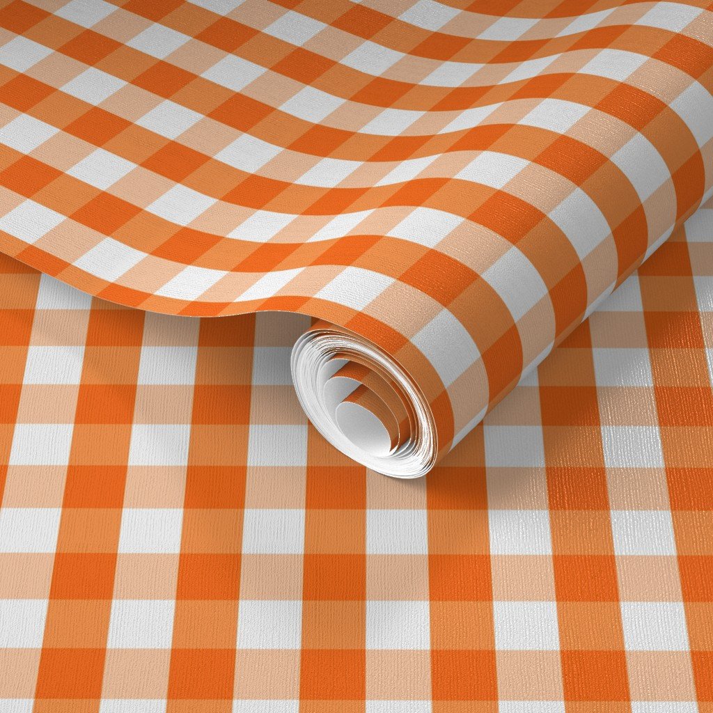 Small Pumpkin Orange and White Gingham Check Pattern Wallpaper classic pumpkin wallpaper