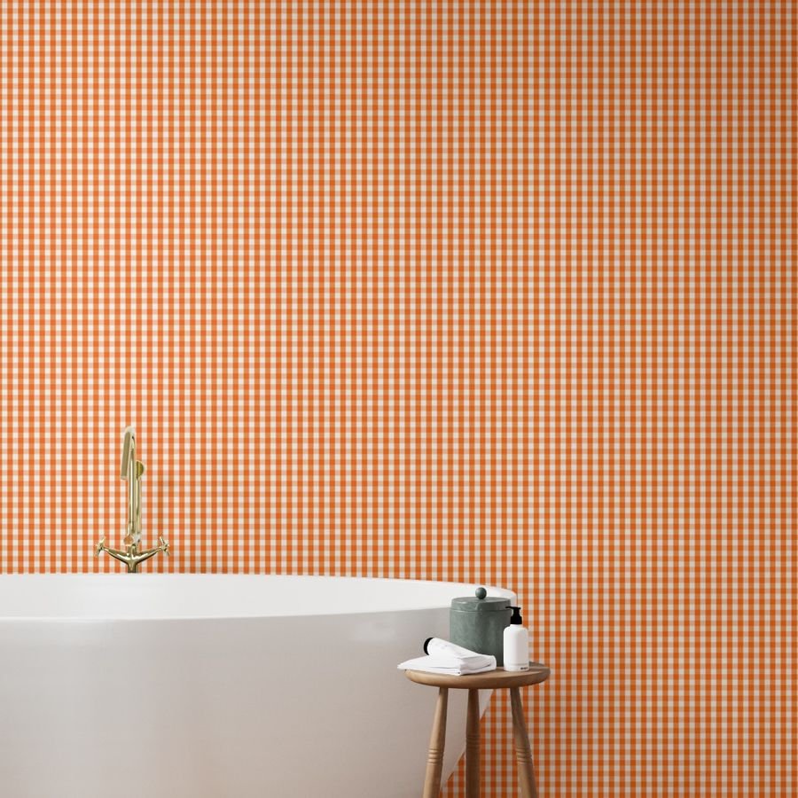 Small Pumpkin Orange and White Gingham Check Pattern Wallpaper orange gingham wallpaper