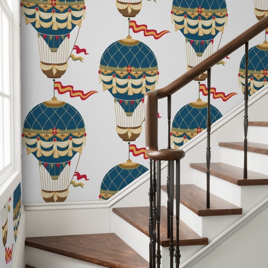 Vintage Ornamental Blue Festooned Hot Air Helium Balloons Wallpaper hot air wallpaper