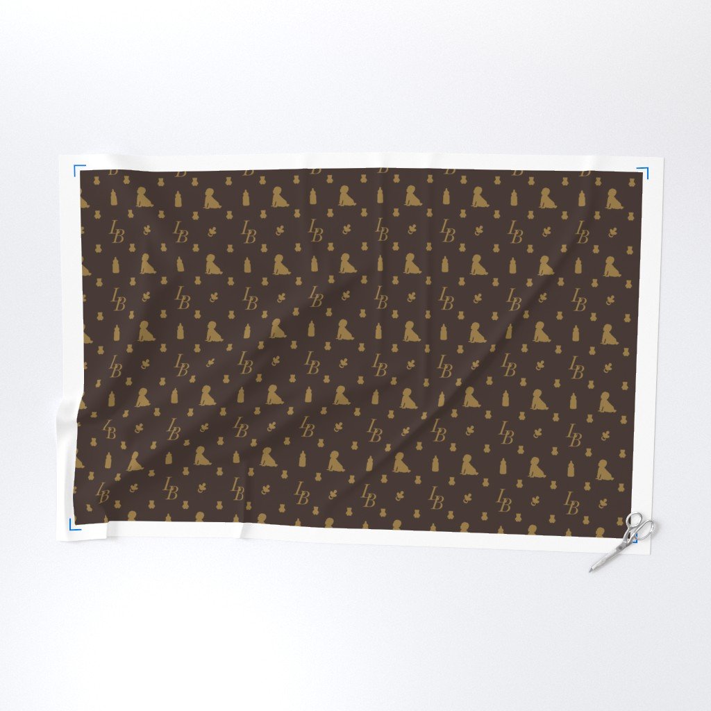 Louis Baby Luxury Iconic Monogram Pattern on Classic Brown with Tan Fabric louis print fabric