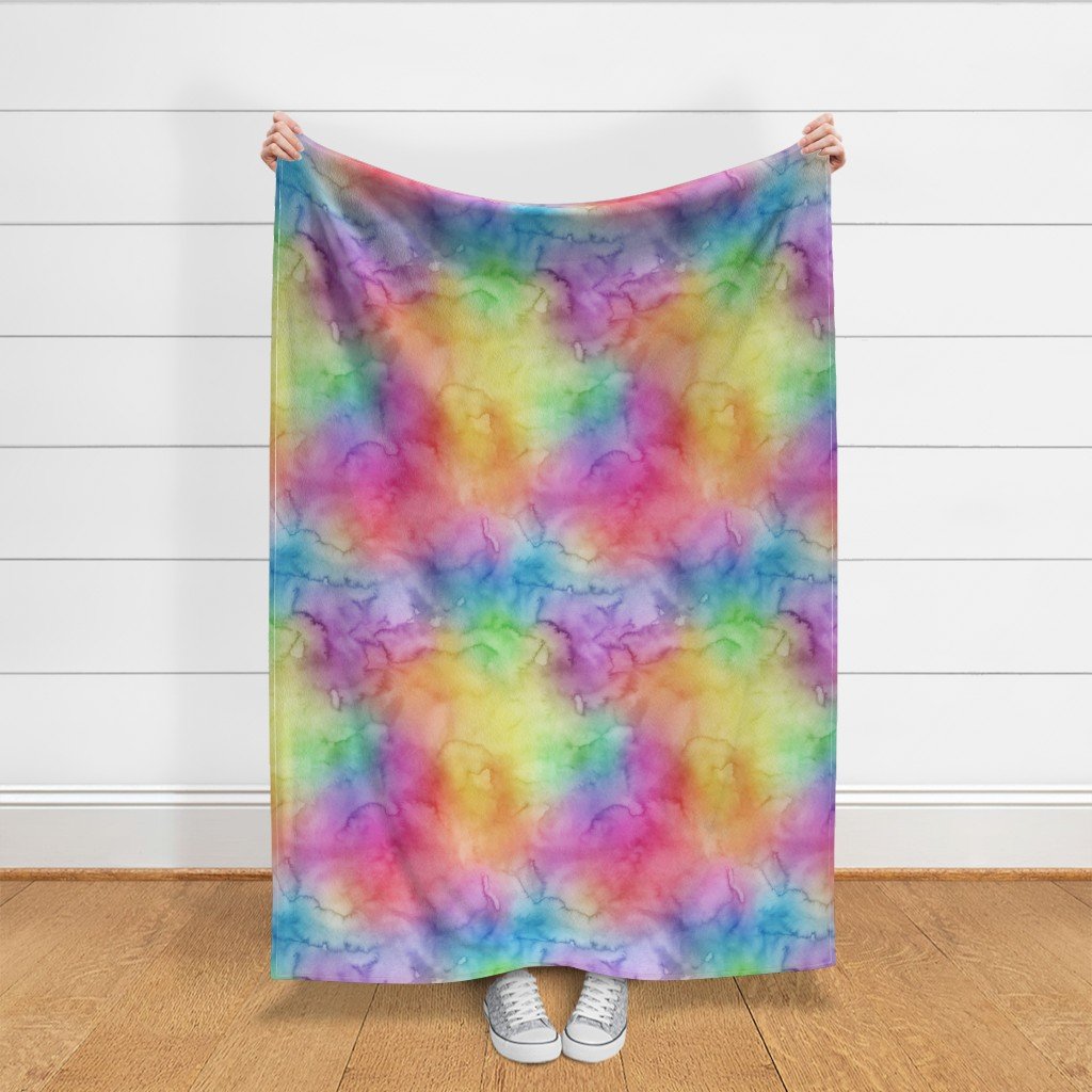 Bright Yellow Green Blue Pink Pastel Rainbow Watercolor Ombre Shades Fabric blue fabric