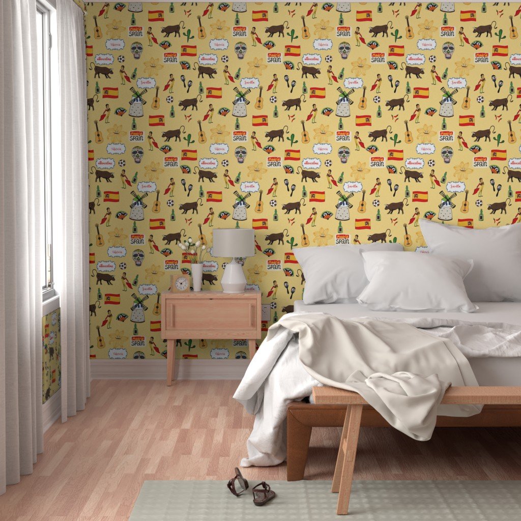 Spain Handdrawn Motifs Matador Windmill Bull Maracas Football Wallpaper bull wallpaper