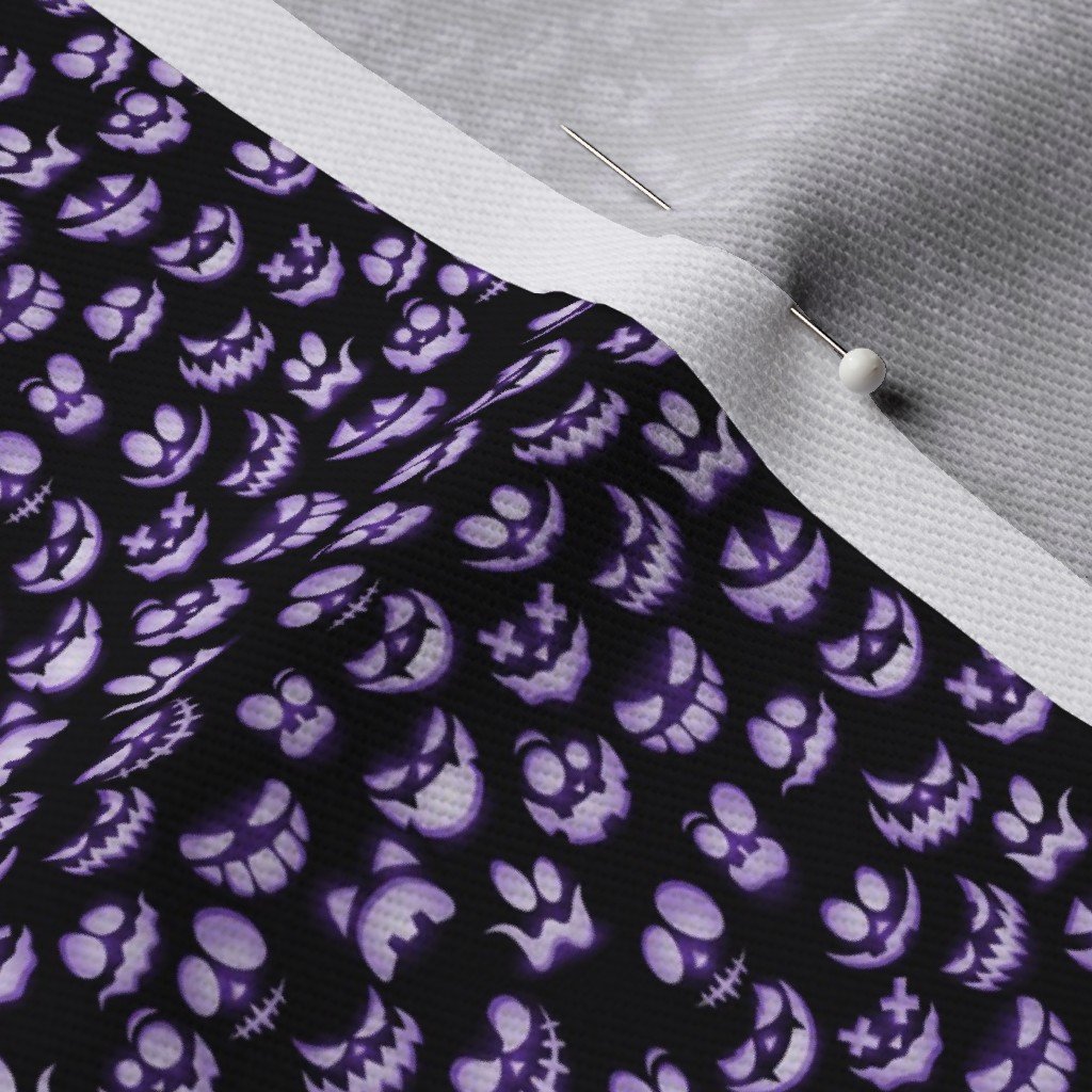 Micro Grinning Halloween Purple Faces on Black Fabric pumpkin faces fabric