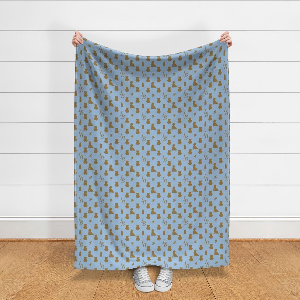 Louis Baby Luxury Iconic Monogram Pattern on Classic Blue with Tan Fabric louis pattern fabric