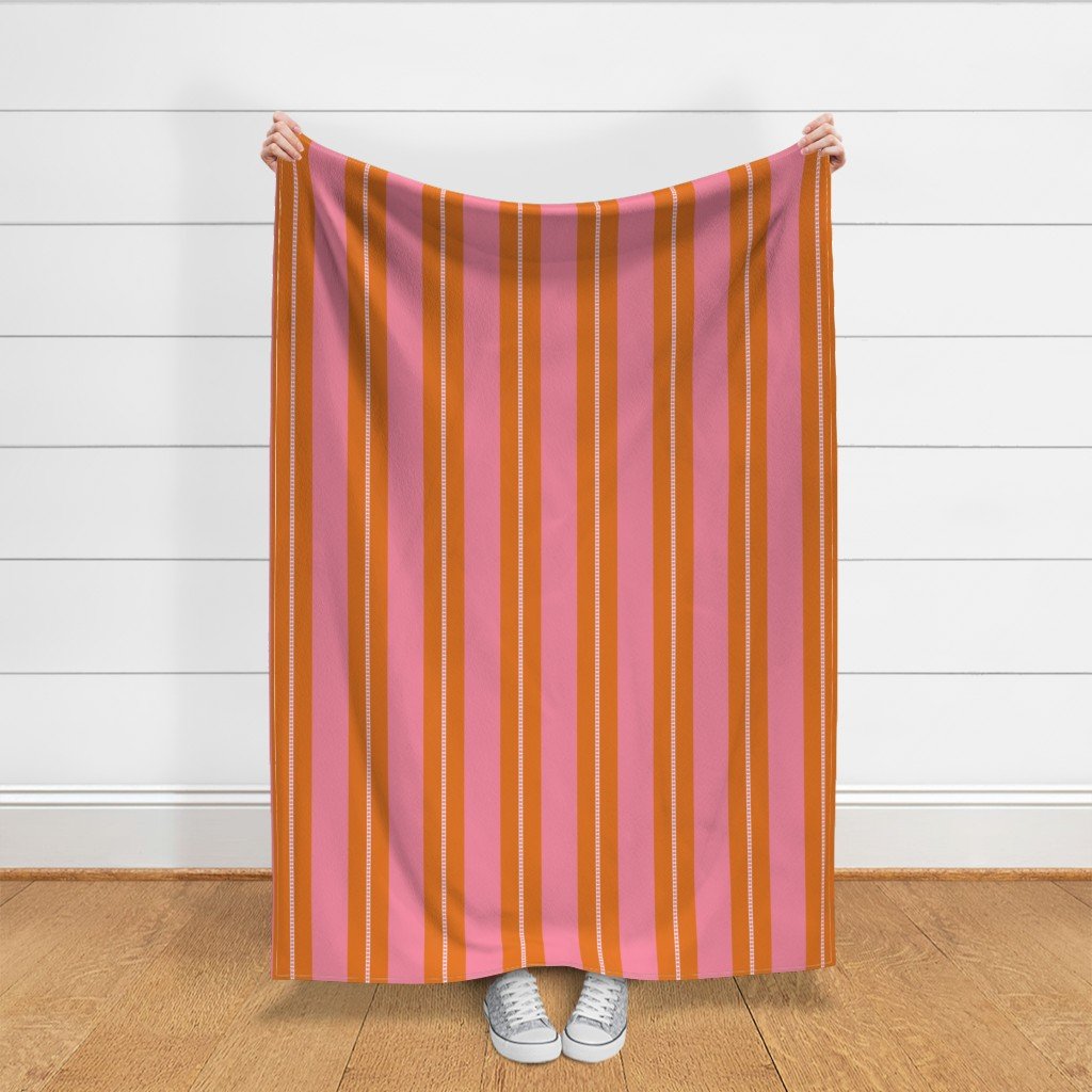 Pink and Burnt Orange Cabana Beach Bubble Stripes Fabric cabana stripes fabric
