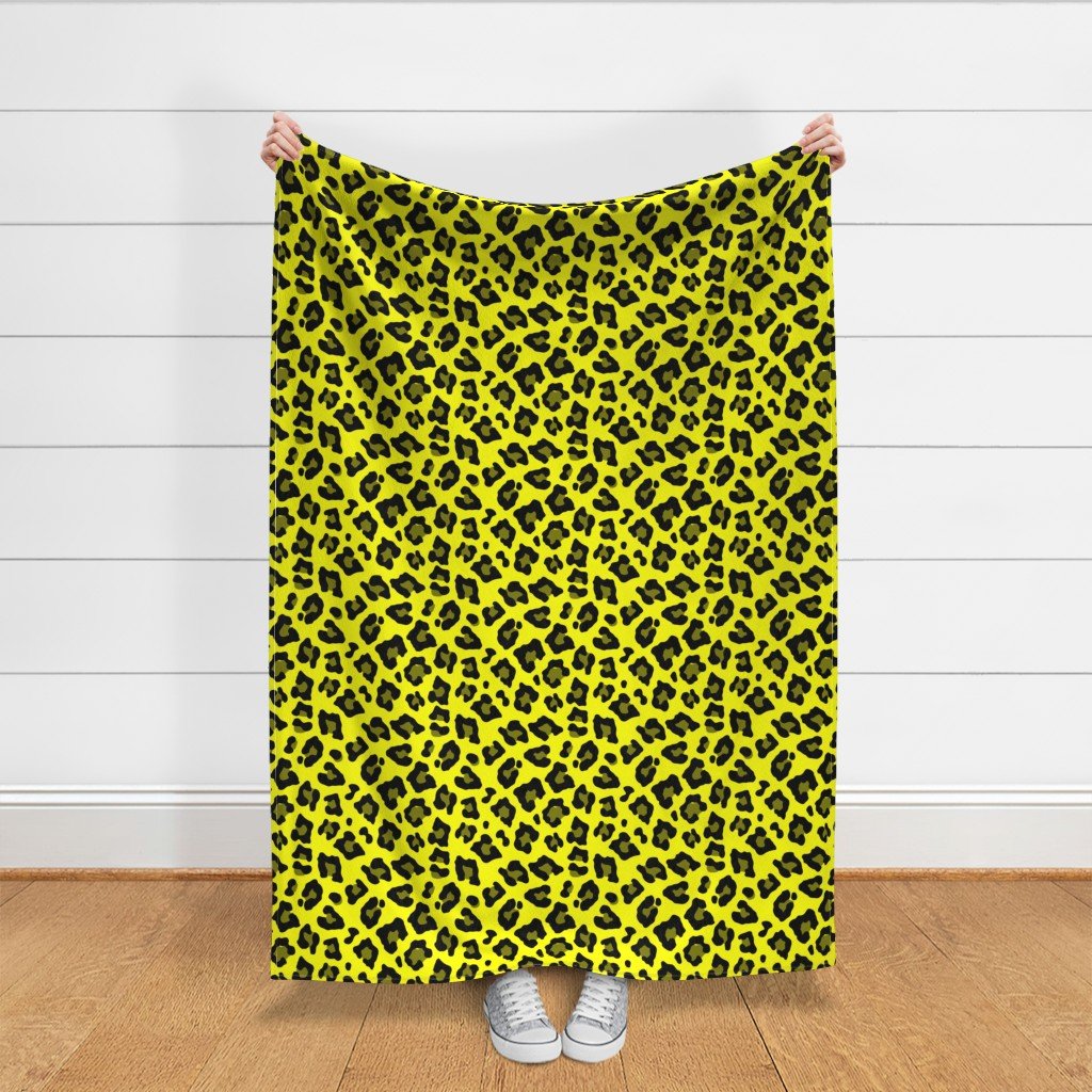 Jumbo Leopard Spots Animal Repeat Pattern Print in Yellow and Black Fabric animal spots fabric