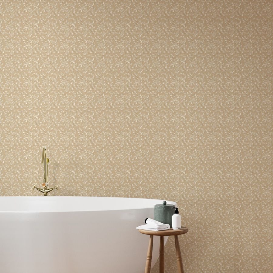 Christmas Beige and White Small Holly and Mistletoe Repeat on Pale Wallpaper christmas poinsettia wallpaper