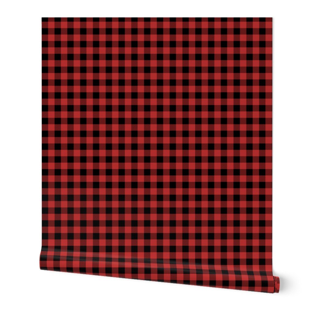 Christmas Holly Berry Red and Black Buffalo Check 1 inch Wallpaper christmas check wallpaper