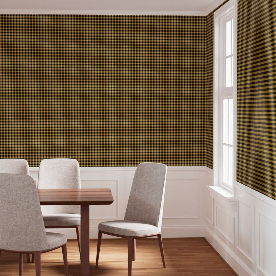 Christmas Faux Gold Foil and Black Buffalo Check 1 inch Wallpaper christmas gold wallpaper