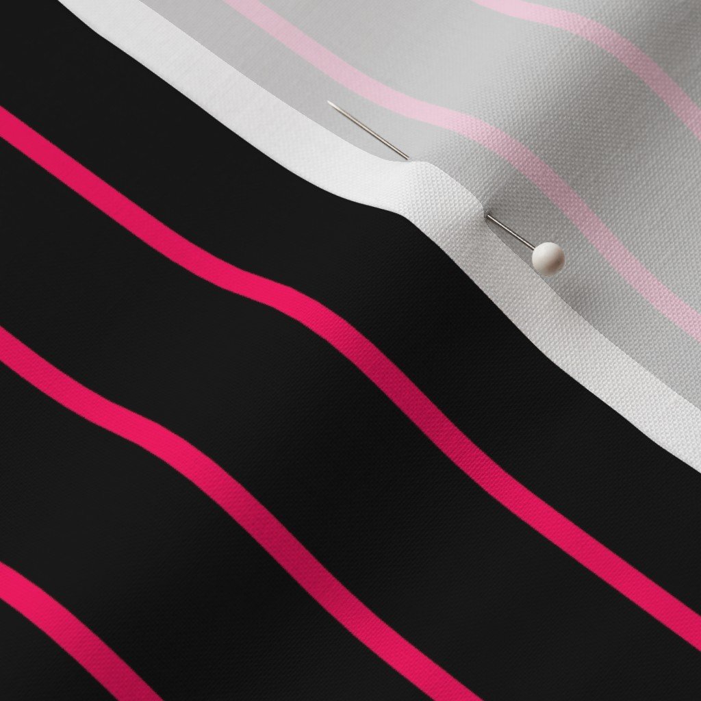 Classic wider 1 Inch Bright Hot Pink Pinstripe on a Black Background Fabric narrow stripes fabric