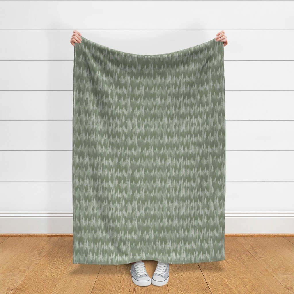 Endless Evergreen Forest with Fir Trees in Shades of Sage Green Fabric evergreen forest fabric