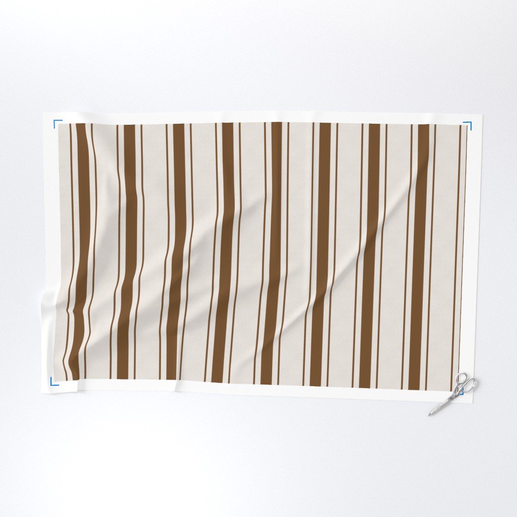 Coffee Brown Antique Vintage Mattress Ticking Stripe on Cream Fabric brown stripes fabric