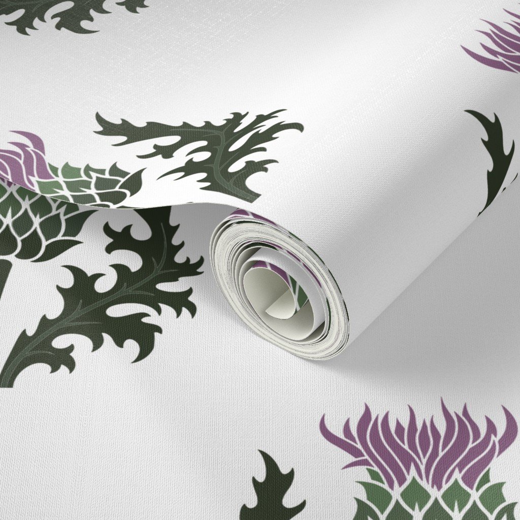 Large Scottish Thistle Flower of Scotland on White Wallpaper scotland thistle wallpaper