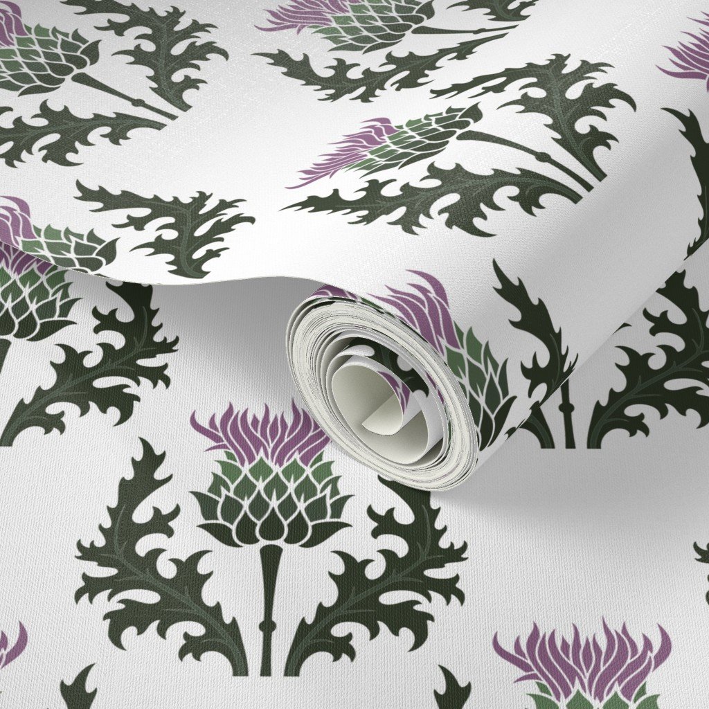 Large Scottish Thistle Flower of Scotland on White Wallpaper scotland thistle wallpaper