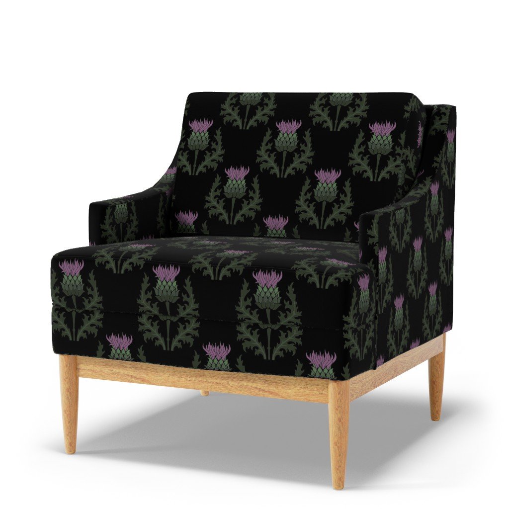 Large Scottish Thistle Flower of Scotland on Black Fabric scottish heather fabric