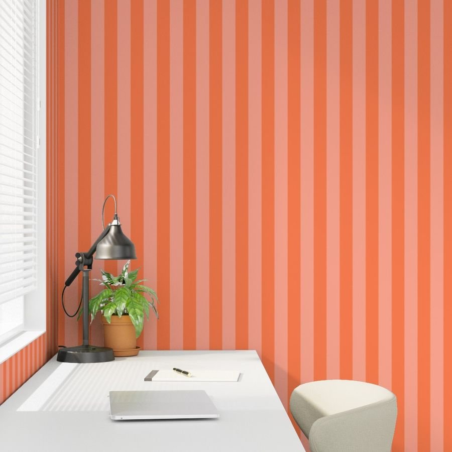 Sunset Coral and Tonal Coral 2 Inch Vertical Cabana Stripes Wallpaper tent stripe wallpaper