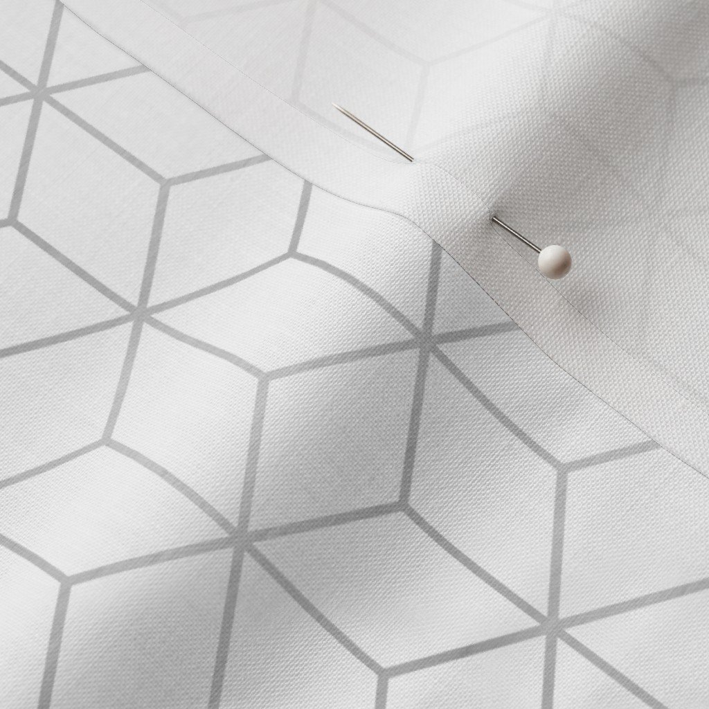 Small White and Faux Metallic Silver Art Deco 3D Geometric Cubes Fabric art deco patter fabric