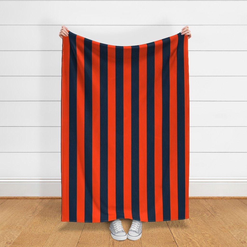 3 Inch Vertical Navy and Orange Cabana Stripes Fabric orange and blue fabric