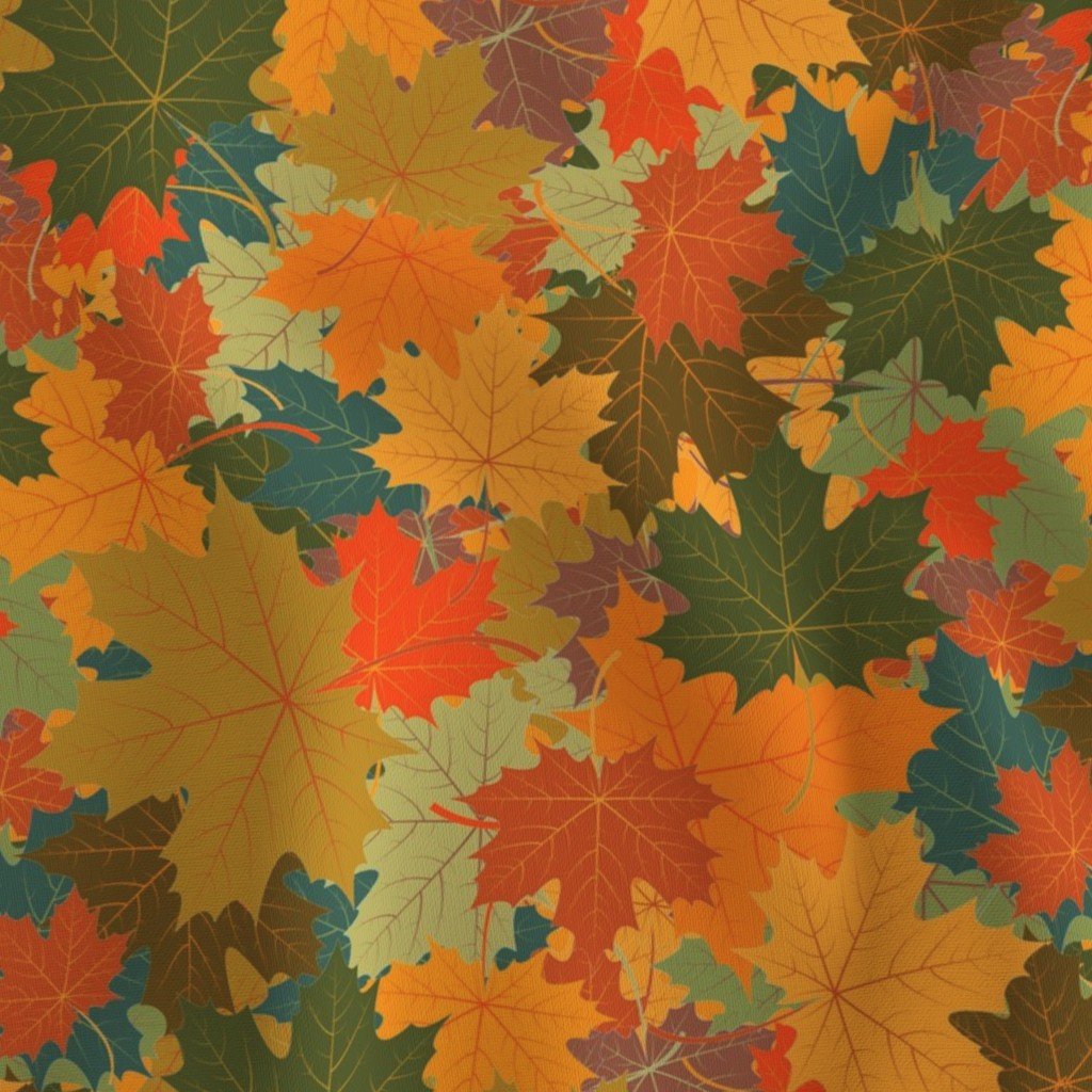 Smaller Autumn Leaves Scattered in Gold Red Brown and Green Fabric falling leaves fabric