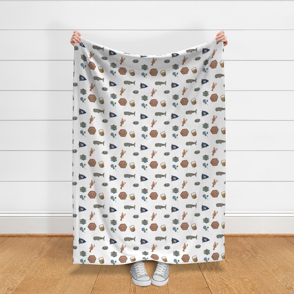 Nantucket Island Hand Painted Watercolors of its Symbols Signs and Fabric grey lady fabric