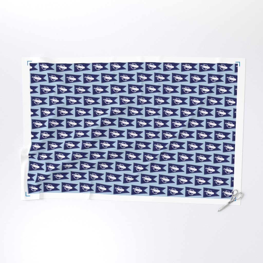 Nantucket Sperm Whale Burgee Flag Handpainted on Pale Blue Fabric sperm whale fabric