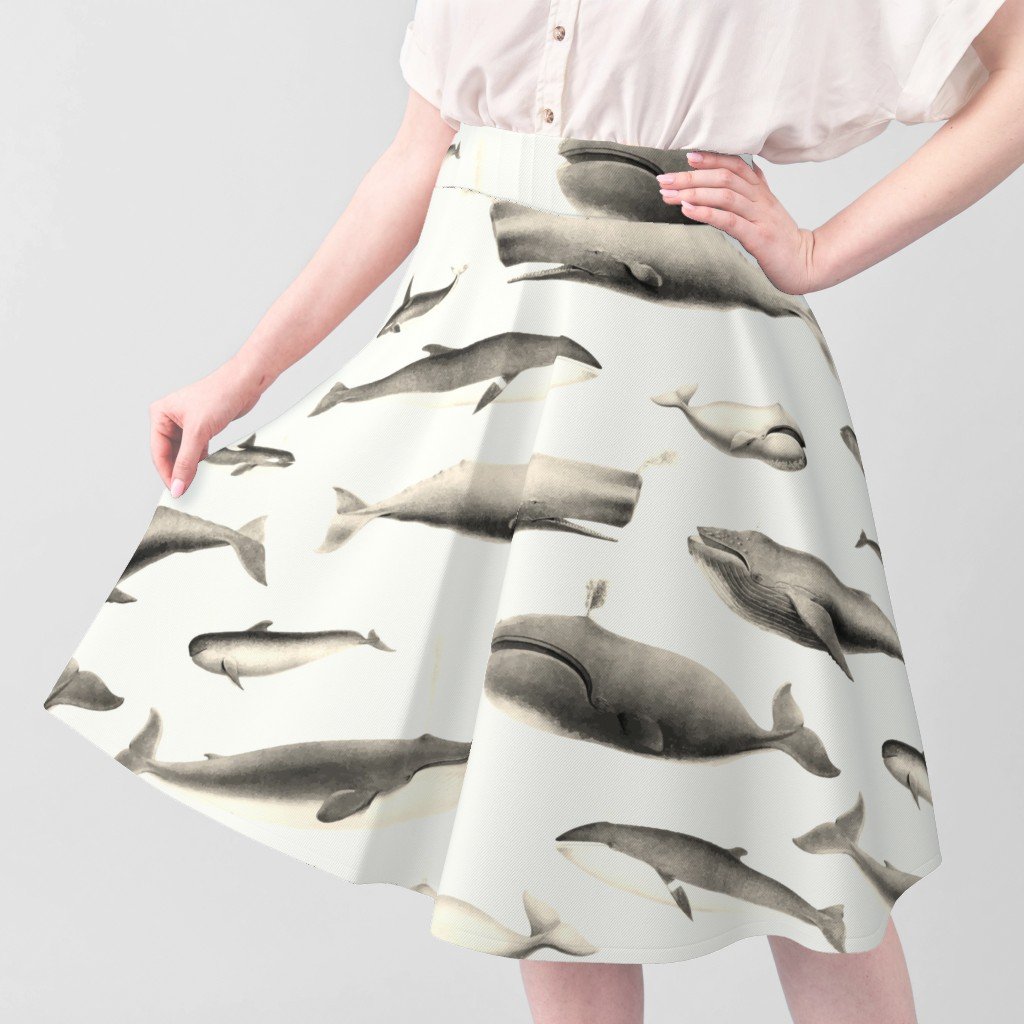 Whales Species Cetacea Mammals in Vintage Sepia on White Fabric baleen fabric